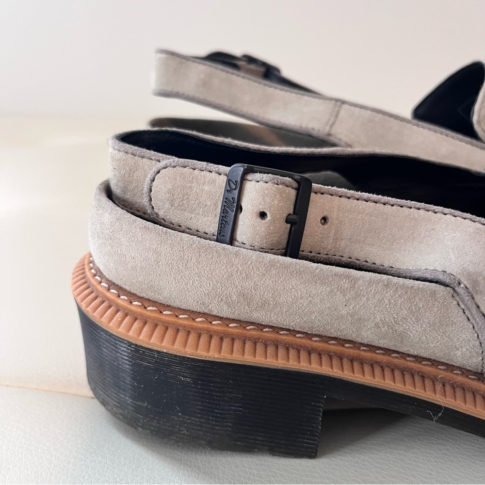 Dr. Martens Morana open-back suede penny loafers in a mid-gray/taupe color - Picture 2 of 13